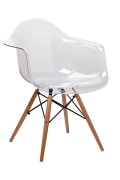 Krzesło ICE WOOD ARM transparentne - poliweglan, podstawa bukowa - King Home