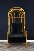 Fotel LORD złoty - poduszka czarny velvet - King Home