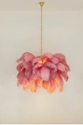 Lampa wisząca TIFFANY 135 różowa mosiądz / naturalne pióra - King Home