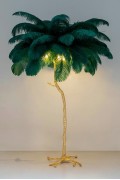 Lampa podłogowa TIFFANY 175 zielona mosiądz / naturalne pióra - King Home