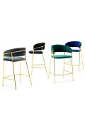 Krzesło barowe MARGO 65 czarne - welur, podstawa złota - King Home
