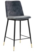 Krzesło barowe DIEGO 65 ciemny szary - welur, podstawa czarno złota - King Home
