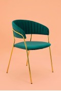 Krzesło MARGO ciemny zielony - welur, podstawa złota - King Home