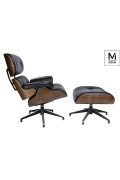 MODESTO fotel LOUNGE czarny / orzech z podnóżkiem , skóra ekologiczna - Modesto Design