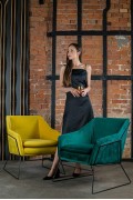 Fotel EMMA VELVET żółty welur - podstawa metal czarna - King Home