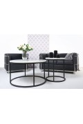 Sofa dwuosobowa SOFT LC2 czarna - włoska skóra naturalna, metal - King Home