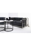 Sofa dwuosobowa SOFT LC2 czarna - włoska skóra naturalna, metal - King Home