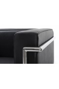 Sofa trzyosobowa SOFT LC2 czarna - włoska skóra naturalna, metal - King Home