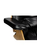 Fotel LOUNGE HM SOFT PREMIUM SZEROKI z podnóżkiem czarny - sklejka orzech, skóra naturalna - King Home