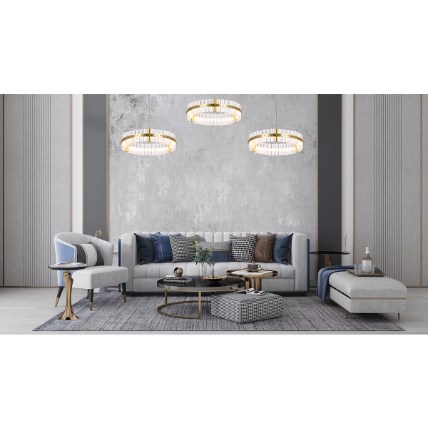 Lampa wisząca SATURNUS 47 złota - LED, kryształ, stal szczotkowana - Moosee