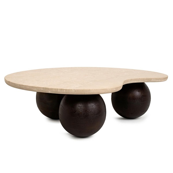 Stolik kawowy ORGANIC trawertyn / drewno - MaMaison