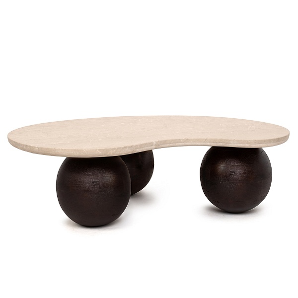 Stolik kawowy ORGANIC trawertyn / drewno - MaMaison