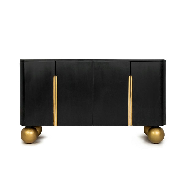 Komoda ORGANIC czarna / złota / drewno - MaMaison