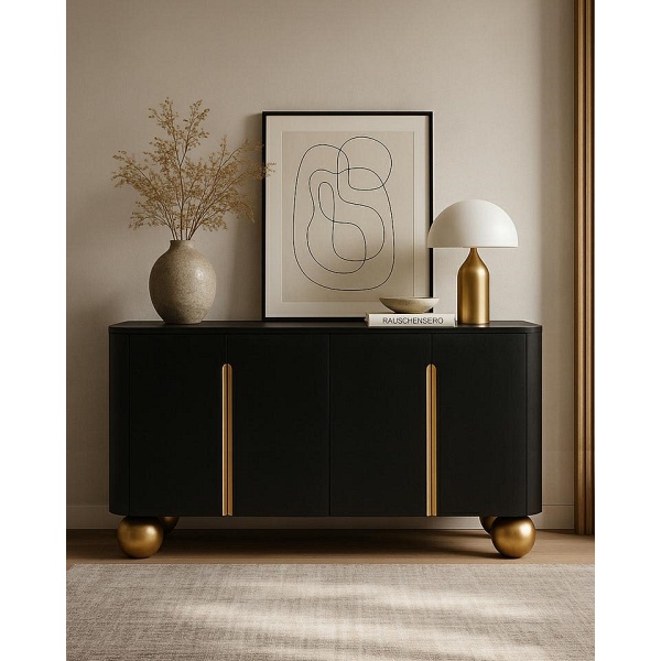 Komoda ORGANIC czarna / złota / drewno - MaMaison