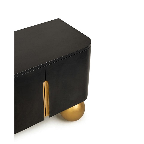 Szafka RTV ORGANIC czarna / złota / drewno - MaMaison