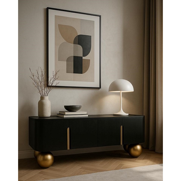 Szafka RTV ORGANIC czarna / złota / drewno - MaMaison