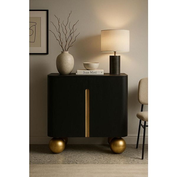 Komoda ORGANIC SHORT czarna / złota / drewno - MaMaison