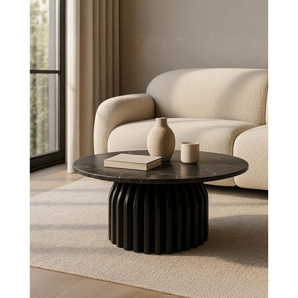 Stolik kawowy LEVANTE czarny marmur / drewno - MaMaison