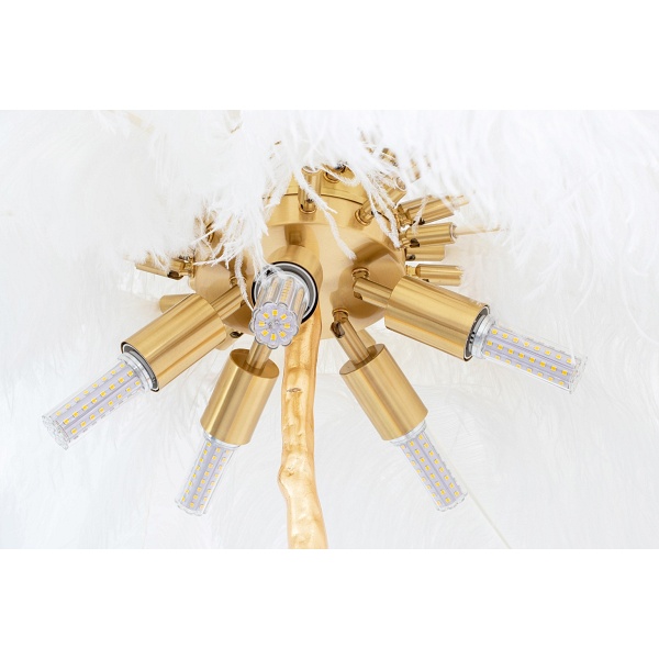 Lampa podłogowa TIFFANY 175 biała mosiądz / naturalne pióra - Moosee