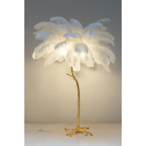 Lampa podłogowa TIFFANY 175 biała mosiądz / naturalne pióra - Moosee