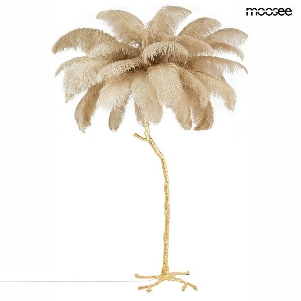 Lampa podłogowa TIFFANY 175 beżowa mosiądz / naturalne pióra - Moosee