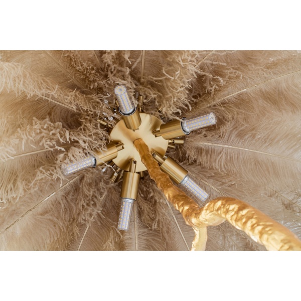 Lampa podłogowa TIFFANY 175 beżowa mosiądz / naturalne pióra - Moosee