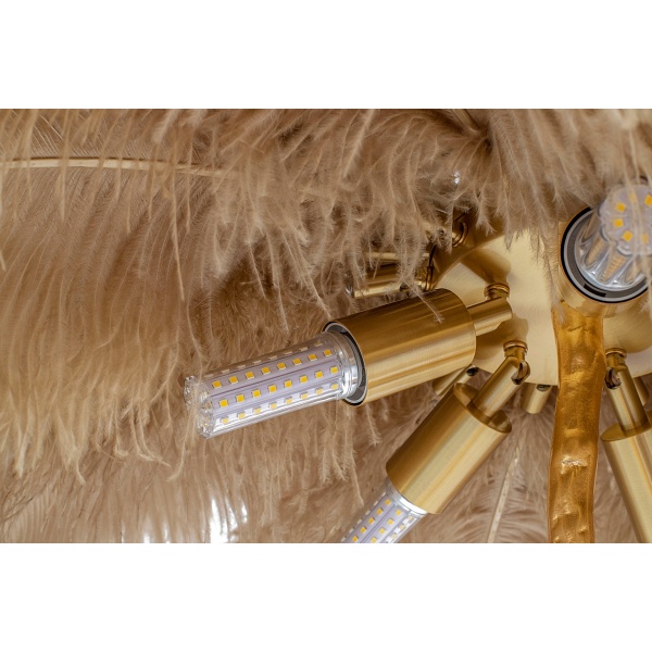 Lampa podłogowa TIFFANY 175 beżowa mosiądz / naturalne pióra - Moosee