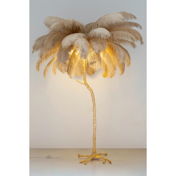 Lampa podłogowa TIFFANY 175 beżowa mosiądz / naturalne pióra - Moosee