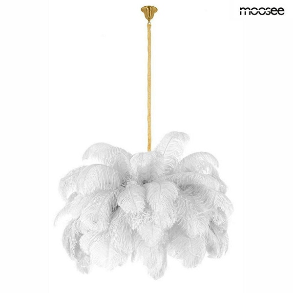 Lampa wisząca TIFFANY 135 biała mosiądz / naturalne pióra - Moosee