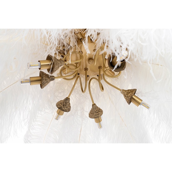 Lampa wisząca TIFFANY 135 biała mosiądz / naturalne pióra - Moosee