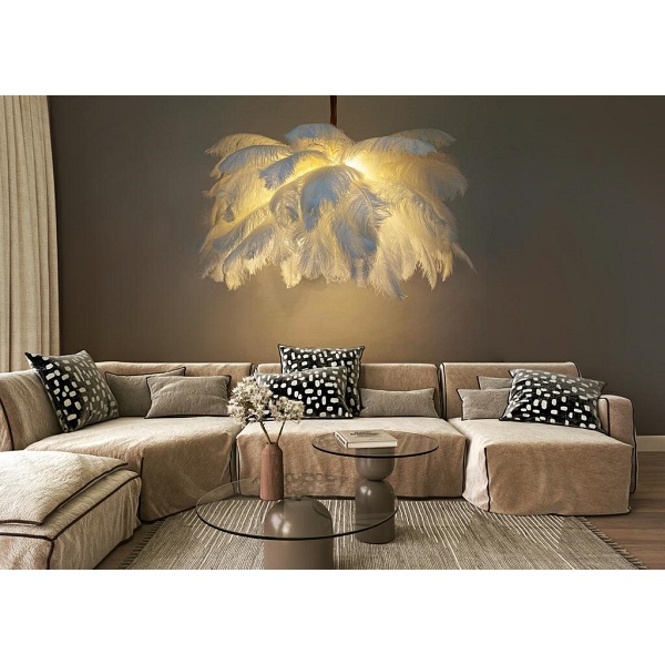 Lampa wisząca TIFFANY 135 biała mosiądz / naturalne pióra - Moosee