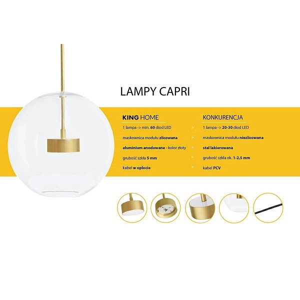 Lampa wisząca CAPRI LINE 3 złota - 180 LED, aluminium, szkło - Moosee