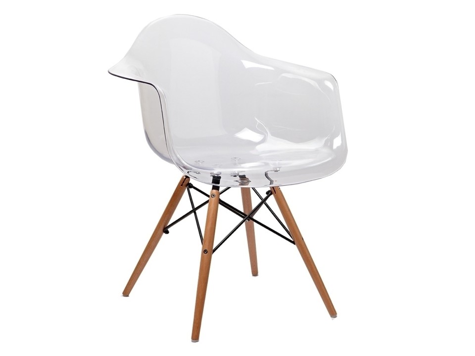 Krzesło ICE WOOD ARM transparentne - poliweglan, podstawa bukowa - King Home