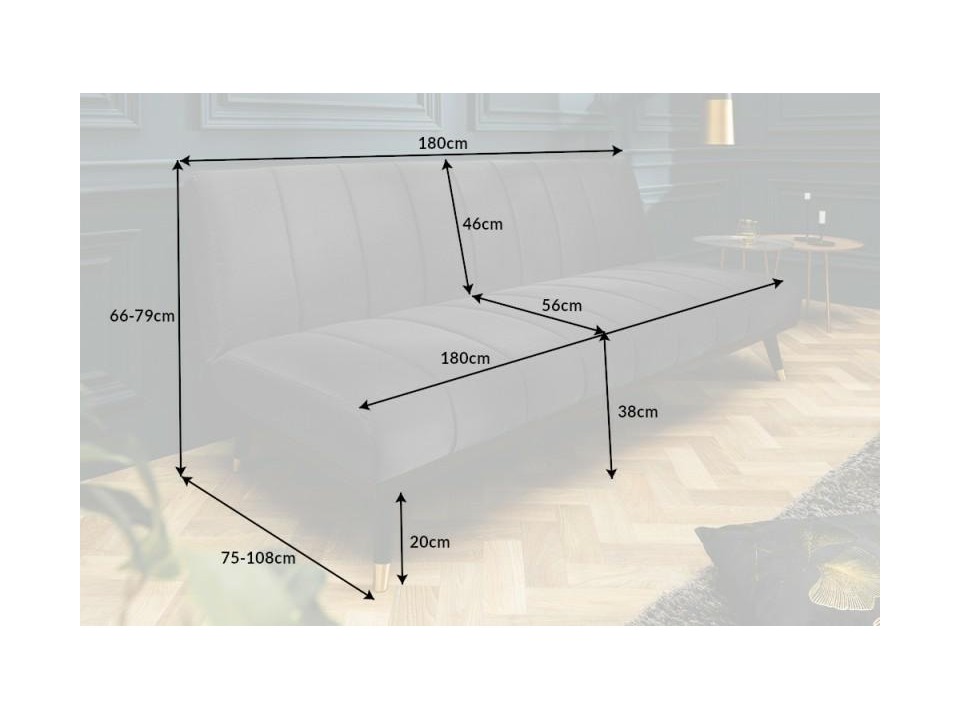 Sofa INVICTA  rozkładana PETIT BEAUTE 180cm szary aksamit - Invicta Interior
