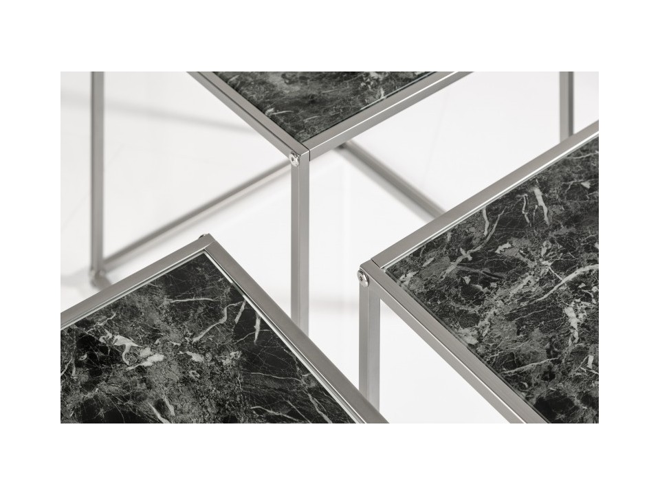 INVICTA zestaw stolików ELEMENTS 3 czarne szkło - imitacja marmuru - Invicta Interior