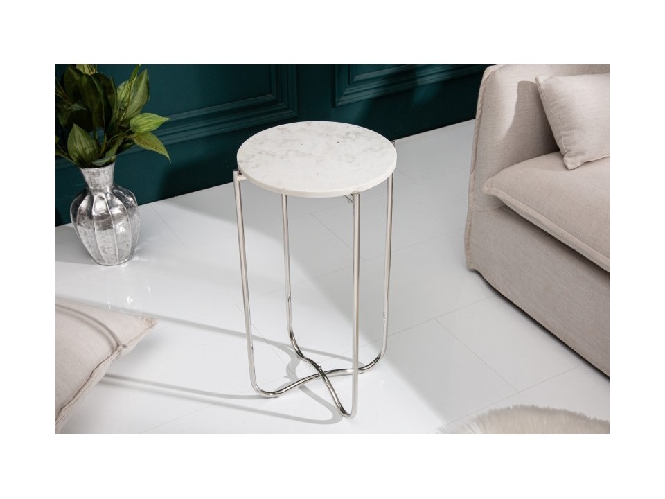 INVICTA stolik NOBLE I 35 cm biały - marmur - Invicta Interior