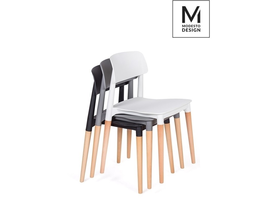 MODESTO krzesło ECCO białe - polipropylen, podstawa bukowa - Modesto Design
