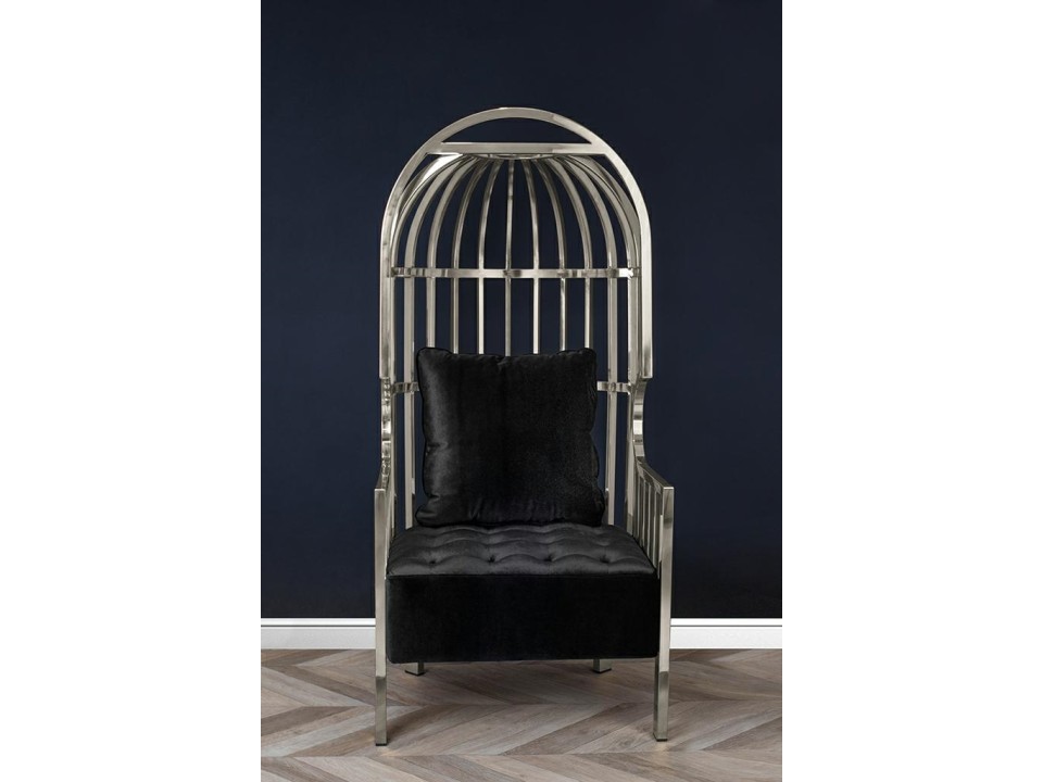 Fotel LORD srebrny - poduszka czarny velvet - King Home