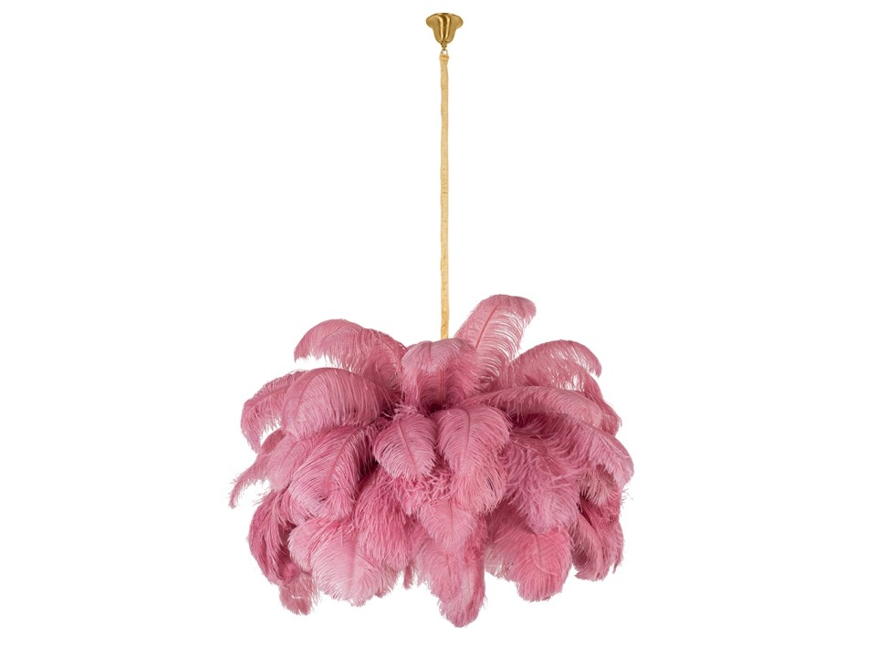 Lampa wisząca TIFFANY 135 różowa mosiądz / naturalne pióra - King Home