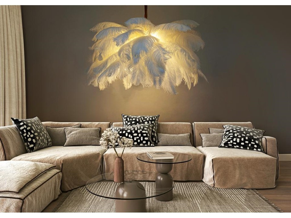 Lampa wisząca TIFFANY 135 biała mosiądz / naturalne pióra - King Home