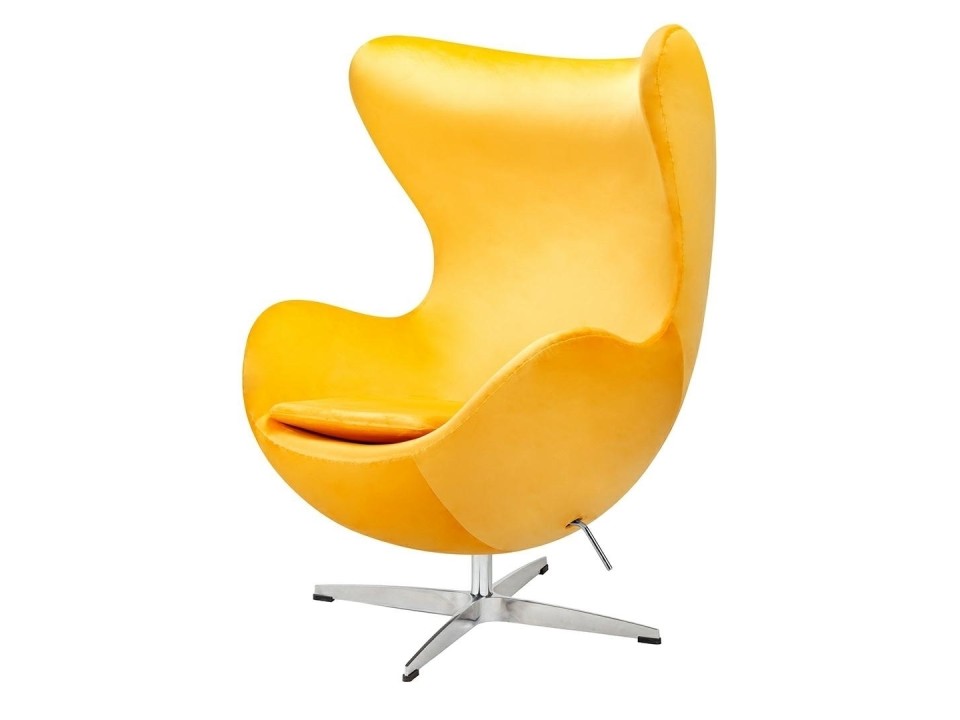 Fotel EGG CLASSIC VELVET żółty - welur, podstawa aluminiowa - King Home