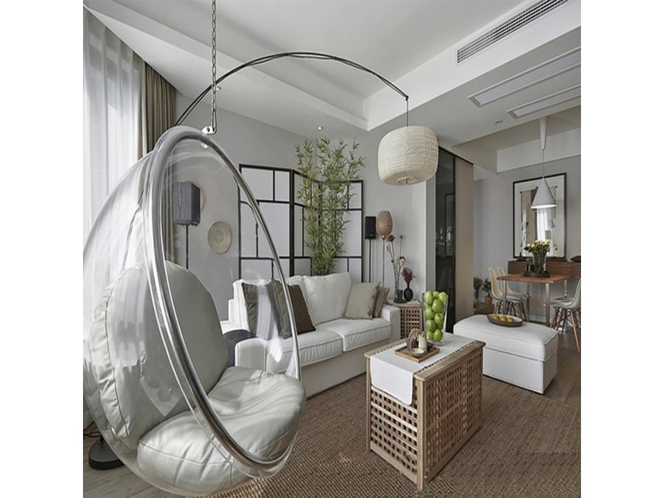 Fotel wiszący BUBBLE poduszka srebrna - korpus akryl, poduszka ekoskóra - King Home