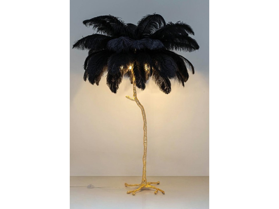 Lampa podłogowa TIFFANY 175 czarna mosiądz / naturalne pióra - King Home
