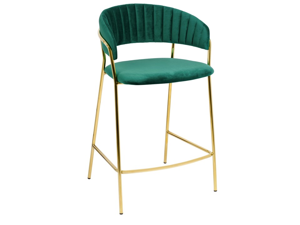 Krzesło barowe MARGO 65 ciemny zielony - welur, podstawa złota - King Home