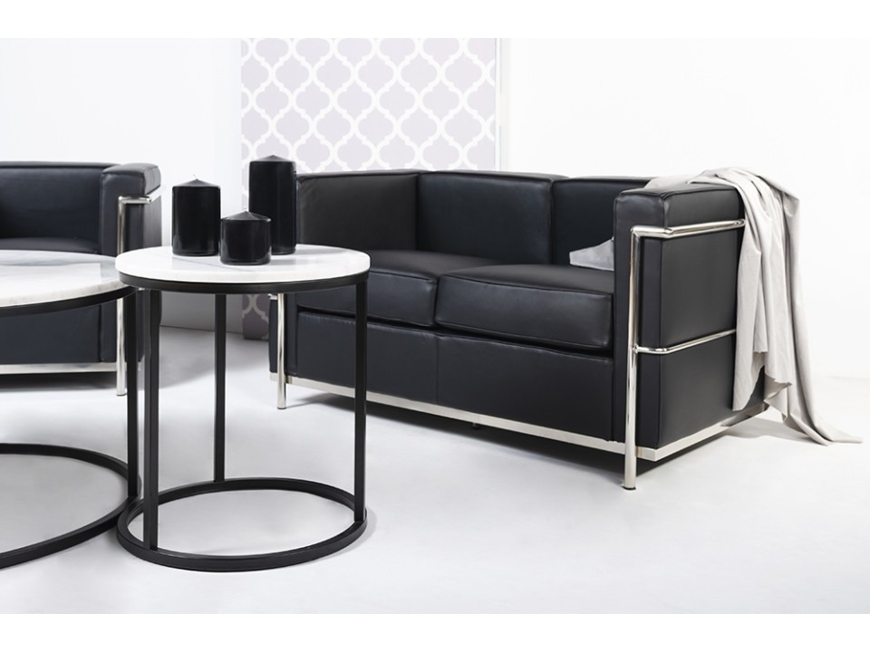 Sofa dwuosobowa SOFT LC2 czarna - włoska skóra naturalna, metal - King Home