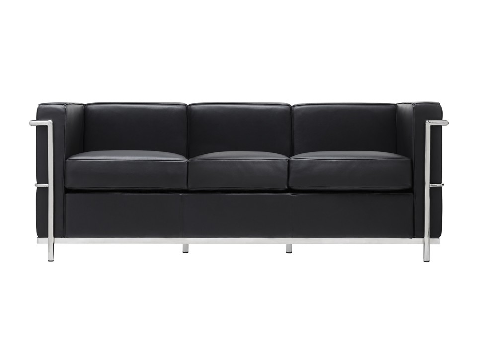 Sofa trzyosobowa SOFT LC2 czarna - włoska skóra naturalna, metal - King Home