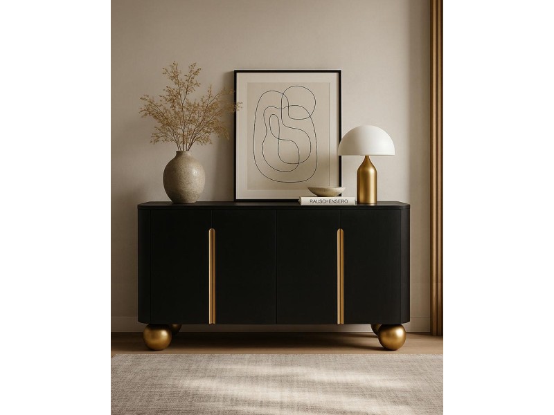 Komoda ORGANIC czarna / złota / drewno - MaMaison