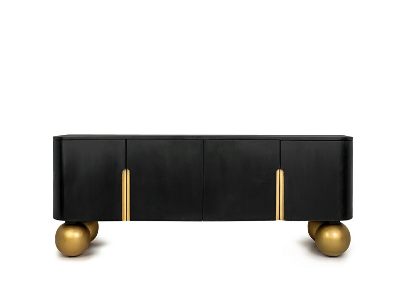 Szafka RTV ORGANIC czarna / złota / drewno - MaMaison