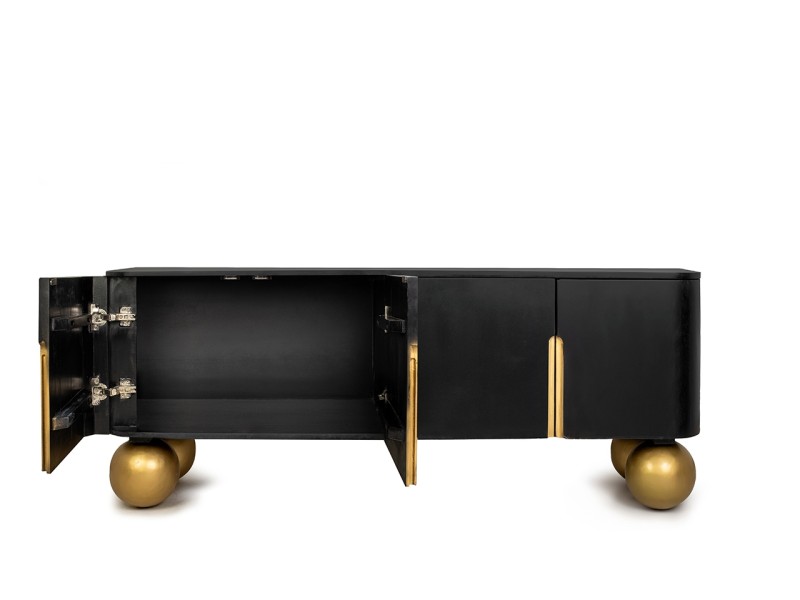 Szafka RTV ORGANIC czarna / złota / drewno - MaMaison