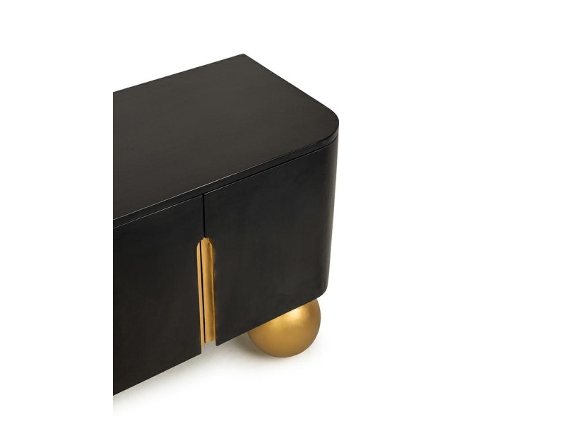 Szafka RTV ORGANIC czarna / złota / drewno - MaMaison